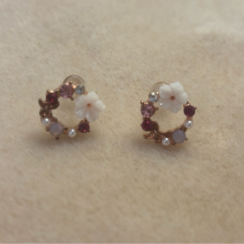 LC Lauren Conrad White Floral Earrings with Pink and Purple Accents